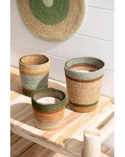 Bougie Parfumee Panier Cire Beige/Bleu Small - 45Heures ,12x12x11,5cm