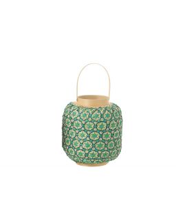 Lanterne Motif Mosaïque Bambou Bleu Foncé/Vert D'Eau ,27x27x43cm