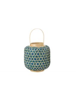 Lanterne Motif Mosaïque Bambou Bleu Foncé/Vert D'Eau ,27x27x43cm