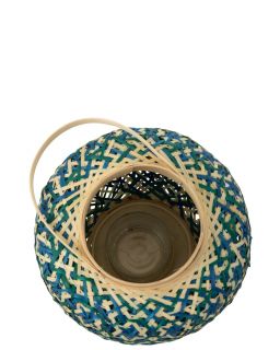 Lanterne Motif Mosaïque Bambou Bleu Foncé/Vert D'Eau ,27x27x43cm