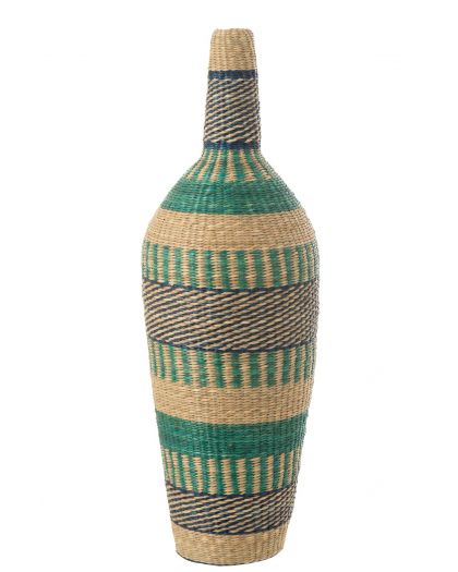 Vase Ninon Rayures Jonc De Mer Naturel/Azur/Bleu Foncé ,30x30x90cm