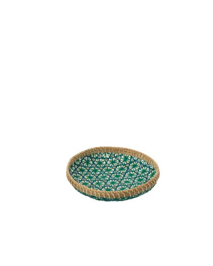 Plateau Motif Mosaïque Bambou Bleu Foncé/Vert D'Eau Taille S ,33x33x4cm