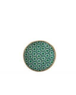 Plateau Motif Mosaïque Bambou Bleu Foncé/Vert D'Eau Taille S ,33x33x4cm
