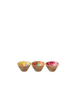 Bol Motif Floral Bois De Manguier Rose/Orange/Jaune Extra Small ,10x10x5,75cm