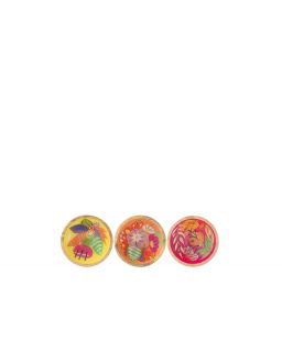 Bol Motif Floral Bois De Manguier Rose/Orange/Jaune Extra Small ,10x10x5,75cm