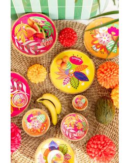Bol Motif Floral Bois De Manguier Rose/Orange/Jaune Extra Small ,10x10x5,75cm