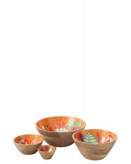 Bol Motif Floral Bois De Manguier Rose/Orange/Jaune Extra Small ,10x10x5,75cm