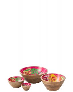 Bol Motif Floral Bois De Manguier Rose/Orange/Jaune Extra Small ,10x10x5,75cm
