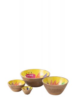 Bol Motif Floral Bois De Manguier Rose/Orange/Jaune Extra Small ,10x10x5,75cm