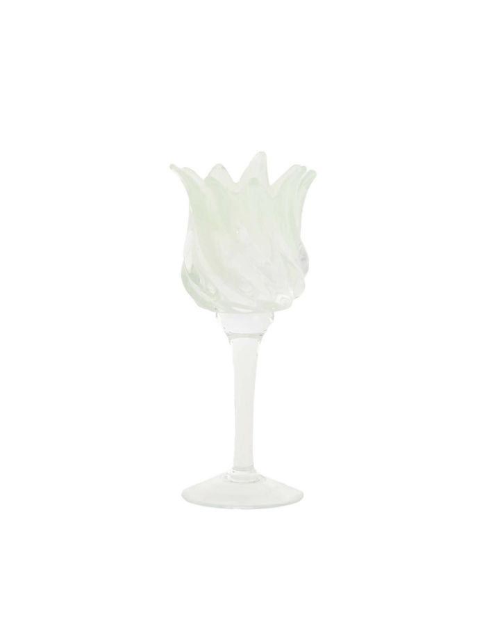Photophore Sur Pied Ø9,5X21 Cm Flora Verre Clair+Vrt Mnth Mt