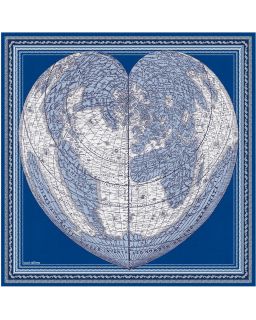 Carre 100 Mappemonde 78% Soie 22% Modal Bleu Taille 100X100 Cm