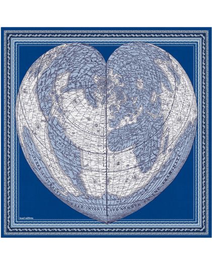 Carre 100 Mappemonde 78% Soie 22% Modal Bleu Taille 100X100 Cm