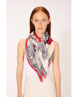 Carre 130 Des Rives Et Des Reves 78% Coton 22% Soie Rouge Taille 130X130 Cm