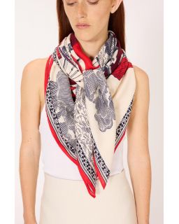 Carre 130 Des Rives Et Des Reves 78% Coton 22% Soie Rouge Taille 130X130 Cm