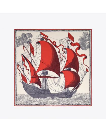 Carre 130 Des Rives Et Des Reves 78% Coton 22% Soie Rouge Taille 130X130 Cm