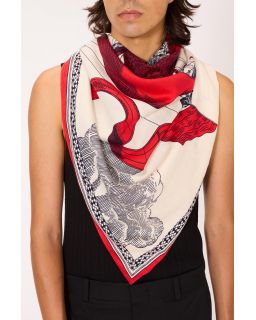 Carre 130 Des Rives Et Des Reves 78% Coton 22% Soie Rouge Taille 130X130 Cm