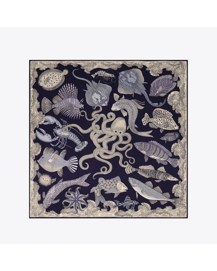 Carre 130 Poseidon 52% Soie 48% Modal Bleu Taille 130X130 Cm