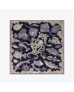 Carre 130 Poseidon 52% Soie 48% Modal Bleu Taille 130X130 Cm