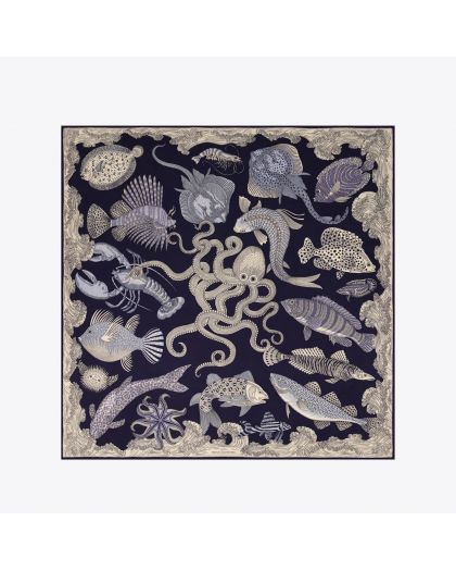 Carre 130 Poseidon 52% Soie 48% Modal Bleu Taille 130X130 Cm