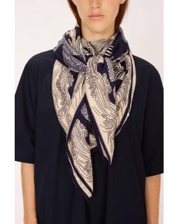Carre 130 Poseidon 52% Soie 48% Modal Bleu Taille 130X130 Cm