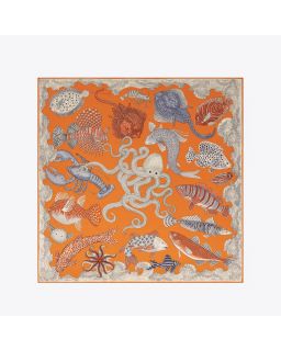 Carre 130 Poseidon 52% Soie 48% Modal Orange Taille 130X130 Cm