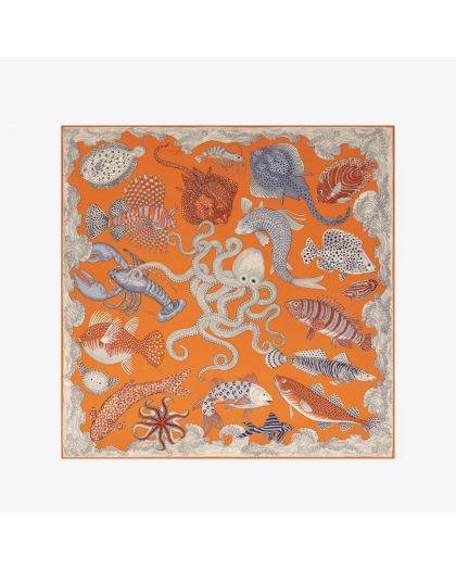 Carre 130 Poseidon 52% Soie 48% Modal Orange Taille 130X130 Cm
