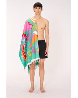 Fouta 100 Splash 100% Coton Turquoise Taille 100X190 Cm