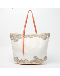 Sac Soft Shopping Poseidon Naturel Corps 100% Coton Anse 100% Cuir Finitions 100