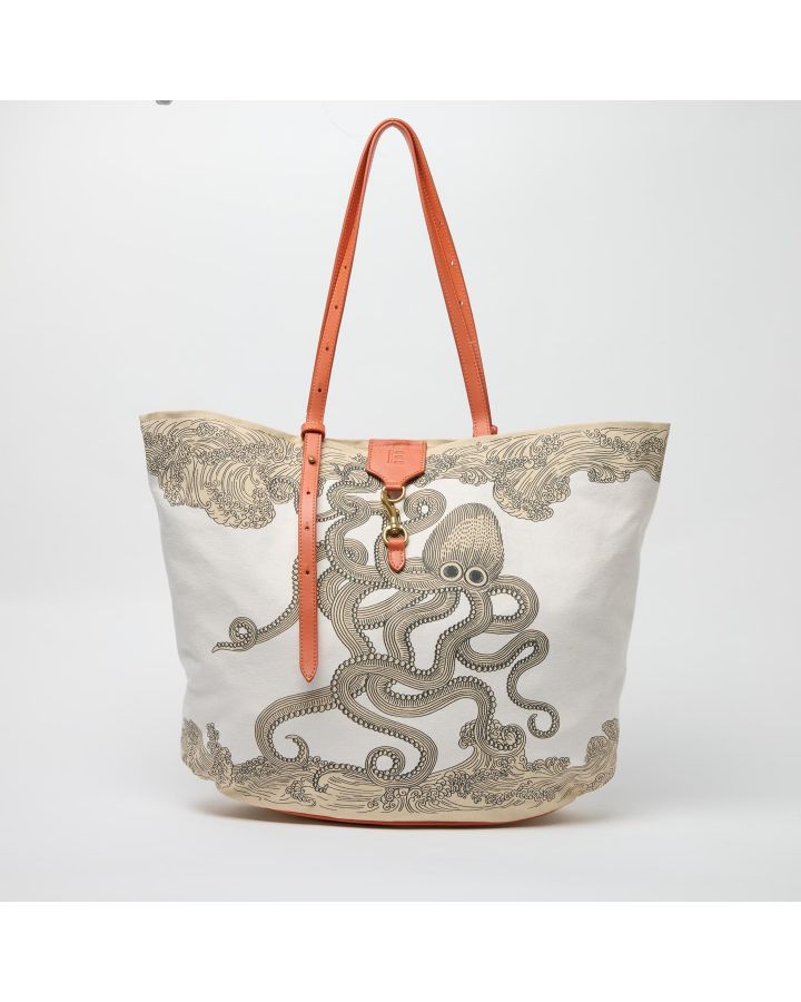 Sac Soft Shopping Poseidon Naturel Corps 100% Coton Anse 100% Cuir Finitions 100