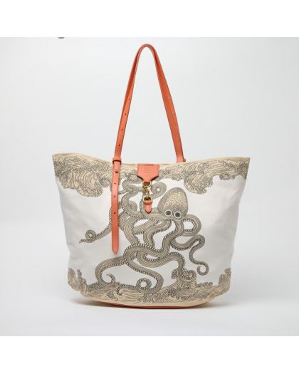 Sac Soft Shopping Poseidon Naturel Corps 100% Coton Anse 100% Cuir Finitions 100