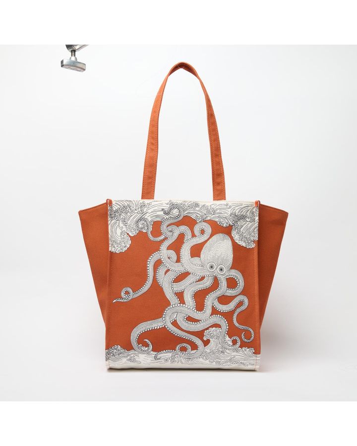 Totebag Poseidon Orange Corps 100% Coton Anse 100% Coton Finitions 100% CuirTa