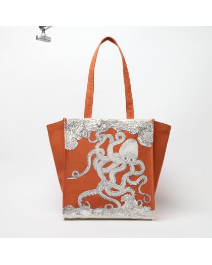 Totebag Poseidon Orange Corps 100% Coton Anse 100% Coton Finitions 100% CuirTa