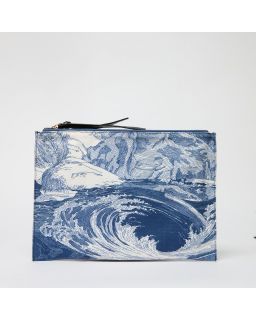 Pochette Balthazar Bleu Marine Corps 100% Coton Finitions 100% Cuir Taille 27X19