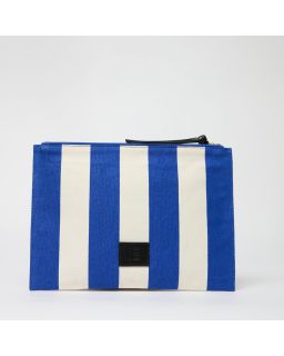 Pochette Baldo Stripes Bleu Marine Corps 100% Coton Finitions 100% Cuir Taille 2