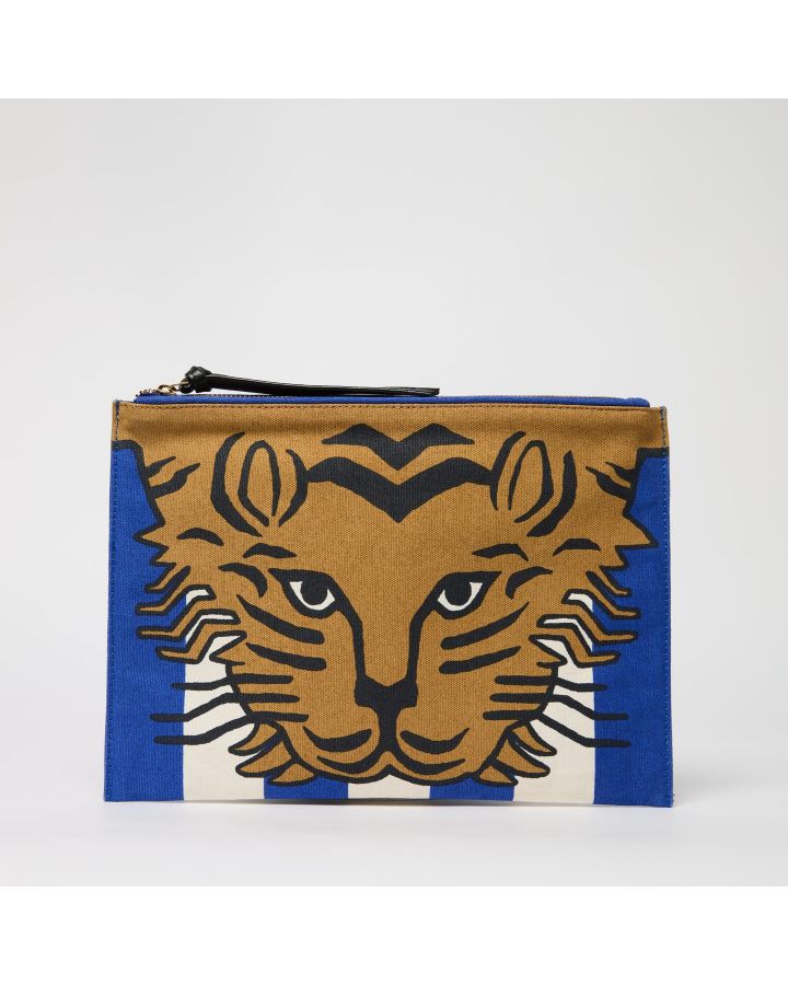 Pochette Baldo Stripes Bleu Marine Corps 100% Coton Finitions 100% Cuir Taille 2