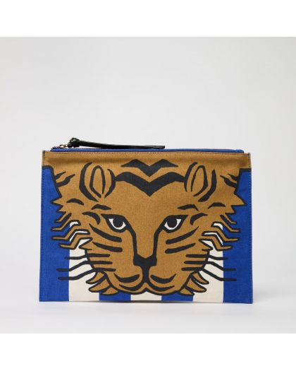 Pochette Baldo Stripes Bleu Marine Corps 100% Coton Finitions 100% Cuir Taille 2