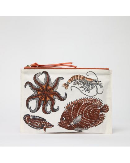 Pochette Palmier Naturel Corps 100% Coton Finitions 100% Cuir Taille 27X19 Cm