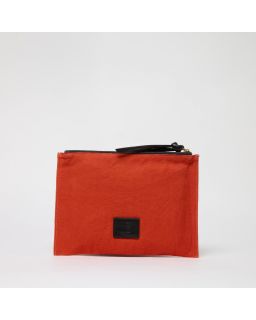 Embroidered Pochette Brodee Octopus Orange Corps 100% Coton Finitions 100% Cuir