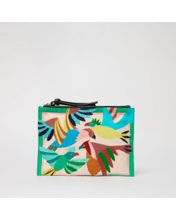 Embroidered Pochette Brodee Voyage Multico Corps 100% Coton Finitions 100% Cuir