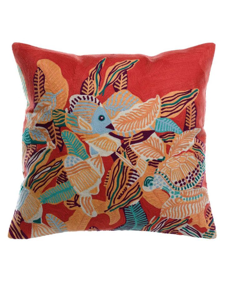 Dori, Coussin Brode Dori, Papaye, Housse 100%Coton Doublure 100%Polyester, Taill