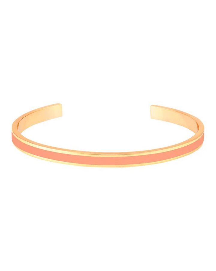 Jonc Ouvert Ajustable En Laiton Doré Et Laqué ,Coloris Orange Corail