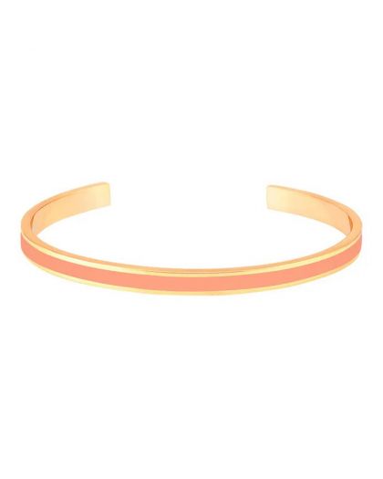Jonc Ouvert Ajustable En Laiton Doré Et Laqué ,Coloris Orange Corail