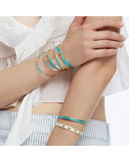 Jonc Ouvert Ajustable En Laiton Doré Et Laqué ,Coloris Bleu Turquoise