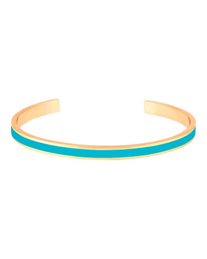 Jonc Ouvert Ajustable En Laiton Doré Et Laqué ,Coloris Bleu Turquoise