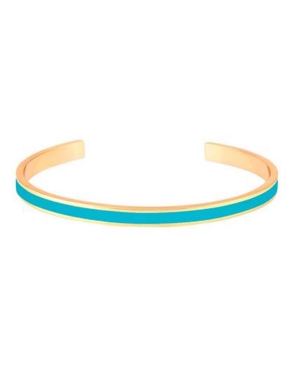 Jonc Ouvert Ajustable En Laiton Doré Et Laqué ,Coloris Bleu Turquoise