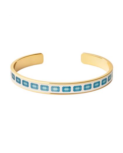 Jonc Ouvert Imprimé Laqué Ajustable En Laiton,Coloris Bleu Turquoise