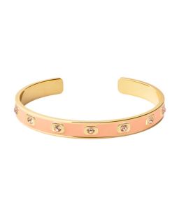 Jonc Ouvert Laqué Cloisonné Avec Strass Cristal Rond ,Coloris Orange Corail