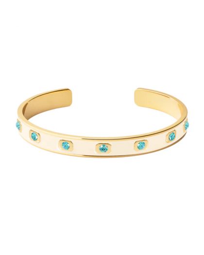 Jonc Ouvert Laqué Cloisonné Avec Strass Turquoise Rond ,Coloris Bleu Turquoise