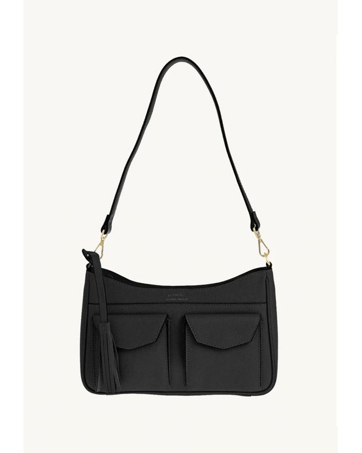 Sac Besace Zippé Lison Noir ,Cuir Vachette