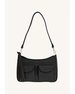 Sac Besace Zippé Lison Noir ,Cuir Vachette